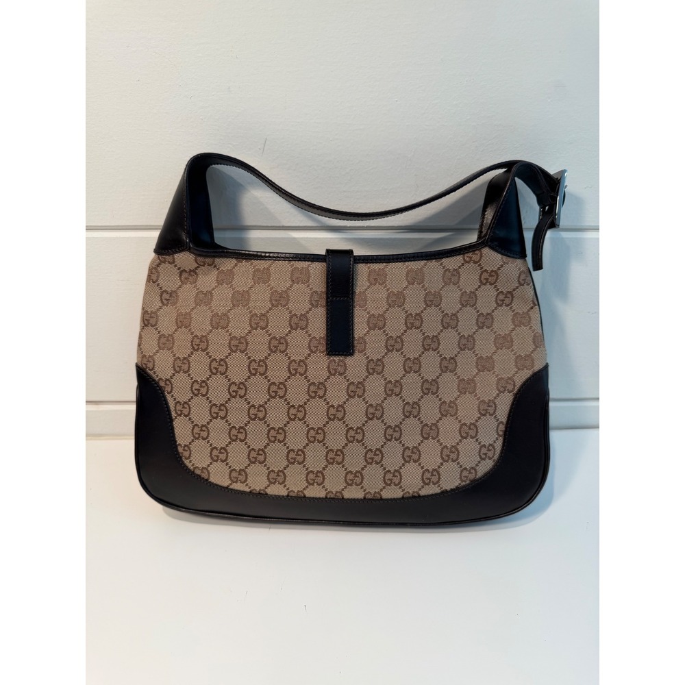Gucci Jackie O GG Supreme Canvas Web Stripe Hobo Bag Brown Leather‎ Trim Vintage - Picture 2 of 14
